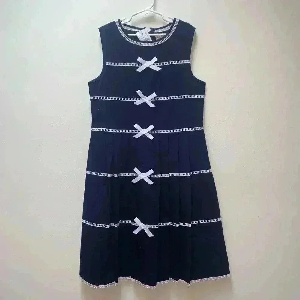 J Crew Crewcuts Navy Dress with Bows! NWT! 16